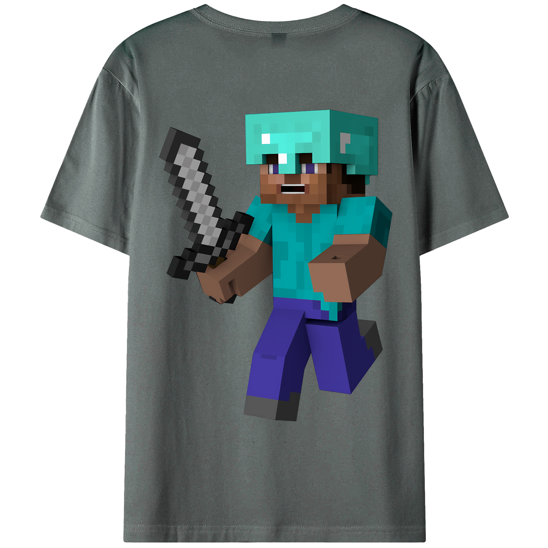 （画像用） マインクラフト ブロックの世界 Minecraft MC Block world 綿100％ メンズ半袖Tシャツ（バックプリント） 通気性